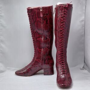 Kate Spade Womens Knee High Combat Boots Size 9.5 Snake Print Moto Gothic